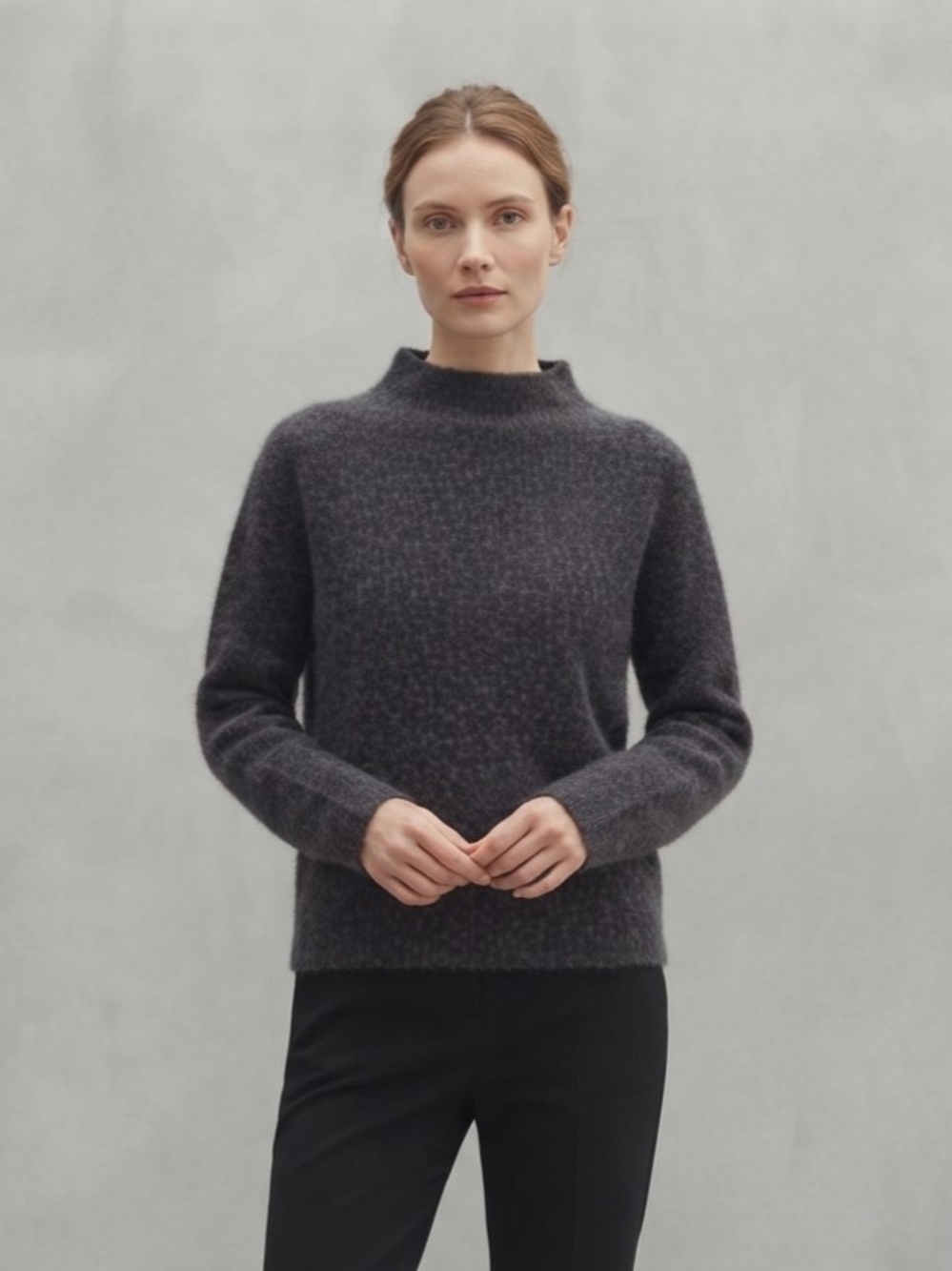 COS Dark Grey Mock Neck Wool Blend Sweater Size L Cozy Minimalist